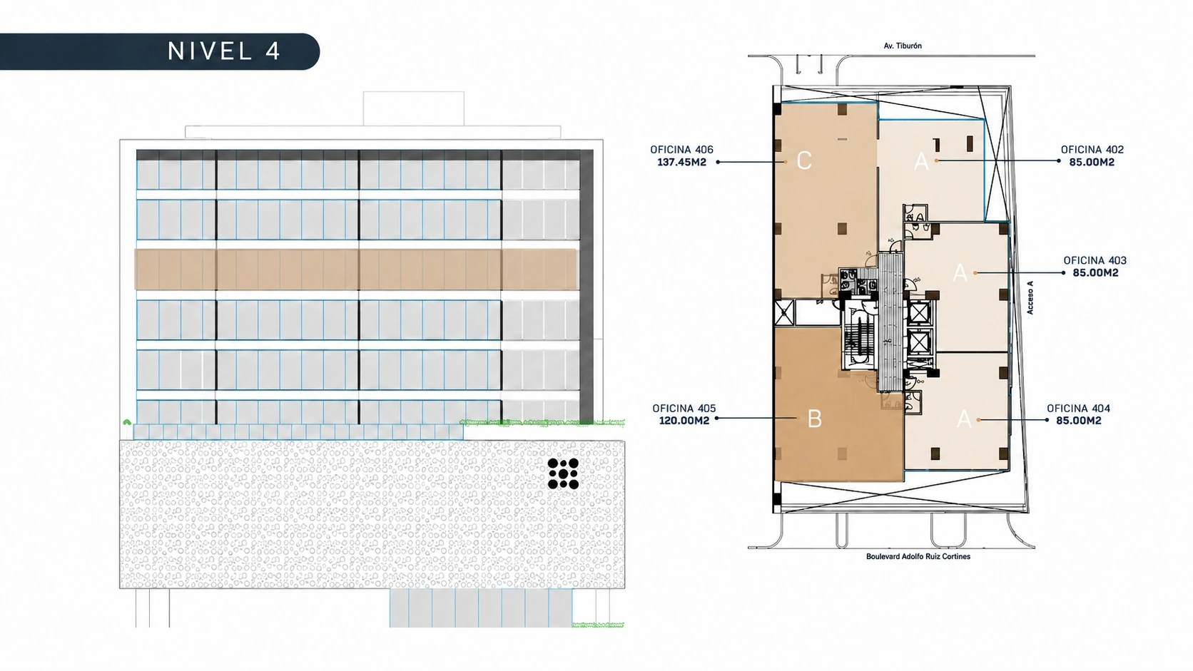 Plano de nivel para planear una adecuación de oficina